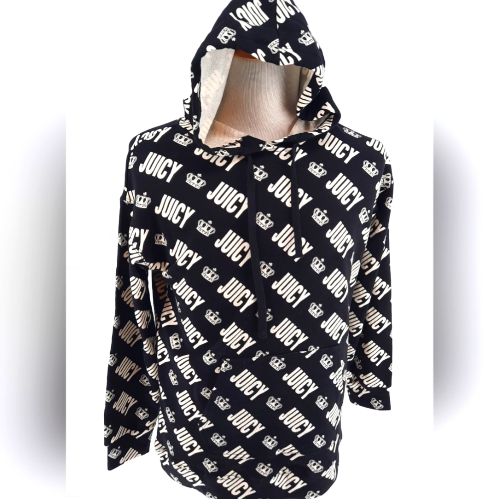 NEW Juicy Couture Crown Black White Women's Hoodie Pullover Sweatshirt Large